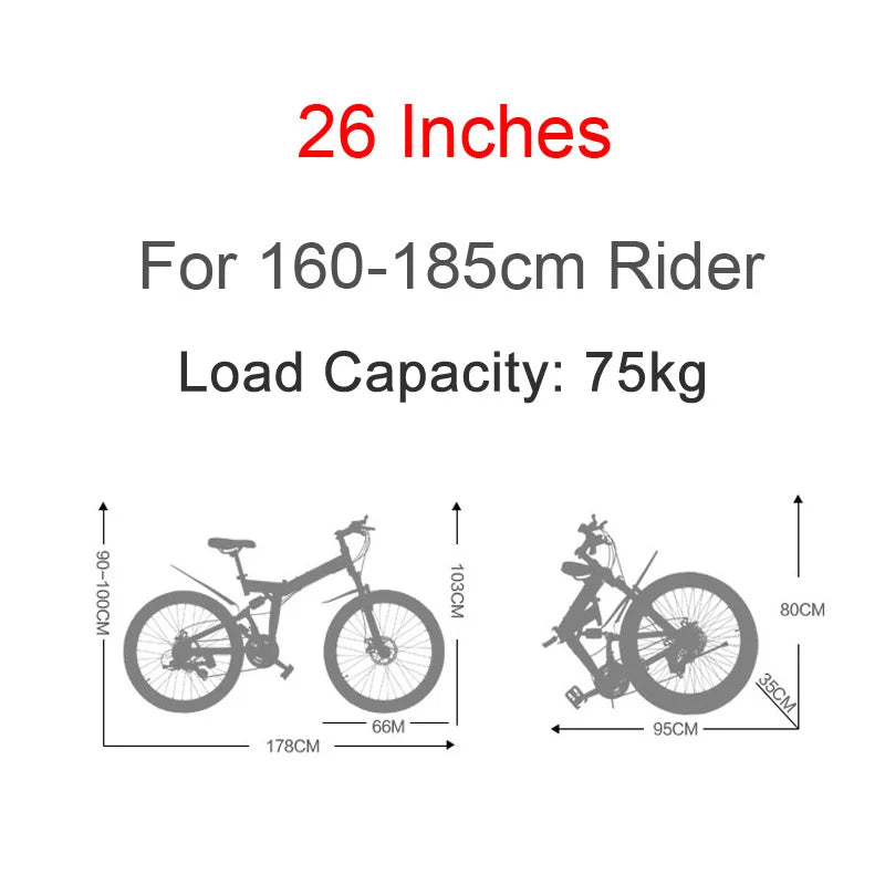 26 inches 500W Folding Electric Bicycle, Front & Rear Disc Brake, High-carbon Steel Frame 21 Speeds E Bike