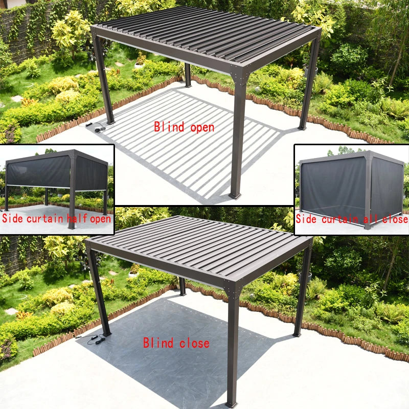 Outdoor Gazebo luxury tent Electric Opening Louver Roof System aluminum Pergoda with LED light sun shelter carport heavy duty