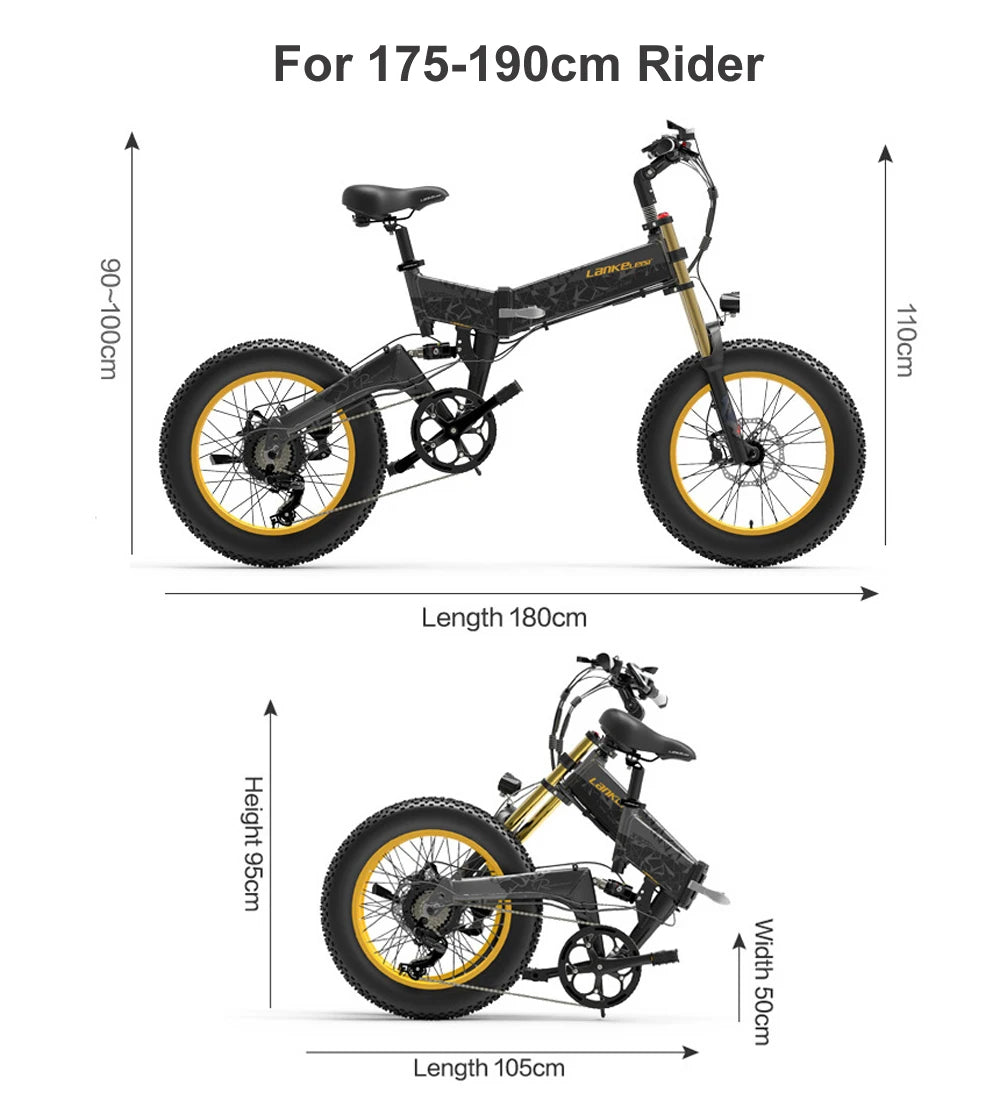 X3000plus-UP 1000W 20 Inch Fat Bike Folding Electric Bicycle 48V Mountain Bike Snow Bike Full Suspension,Cool Bike