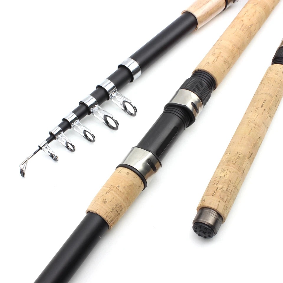 2.4m 2.7m 3.0m 3.6m Telescopic Spinning Fishing Rod carbon wooden handle carp fishing pole sea rock fishing rod test 30-150g