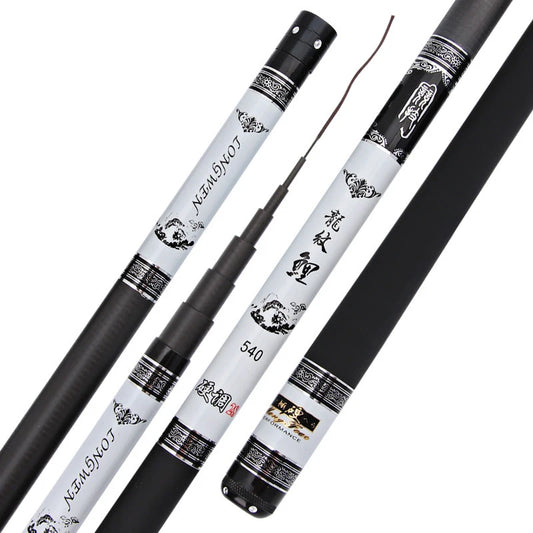 Long Wen Extra Long High Carbon Fiber Telescopic Power Hand Pole Fishing Rod 3.6M/3.9M/4.5M/5.4M/6.3M/7.2M/8M/9M/10M Stream Rod