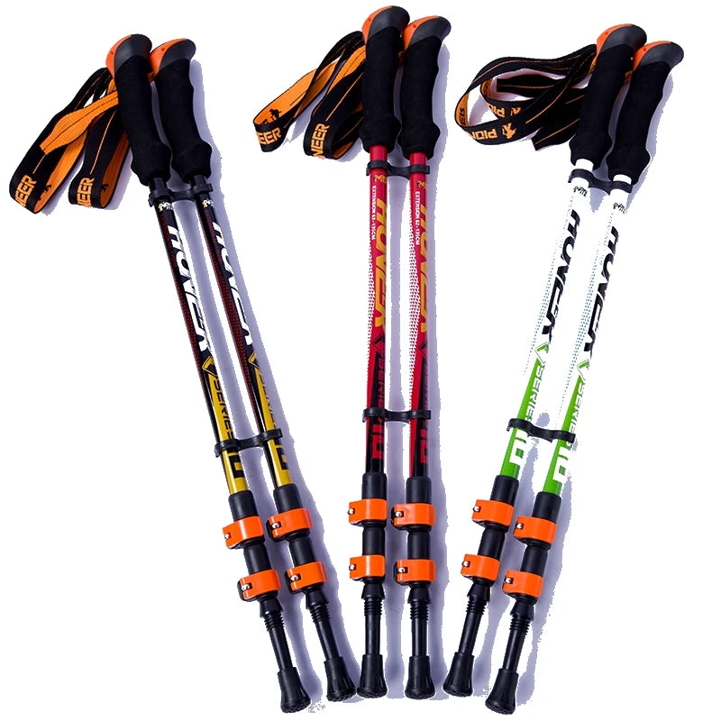 Pioneer 1 Pcs Carbon Fiber Walking Sticks Ultralight Adjustable Trekking Poles Hiking Cane For Outdoor Camping Trail Running