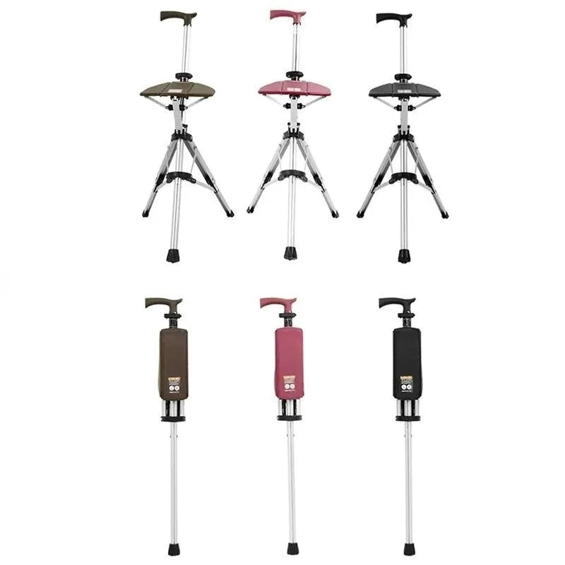 Crutch stool crutch chair One-key foldable multifunctional anti-slip hiking stick with stool for the elderly