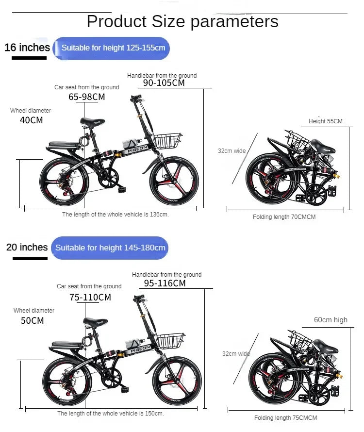 5-blade Wheel 20 inch Folding Bike For Adult Student Variable Speed Double Damper Disc Brake Portable Cycling