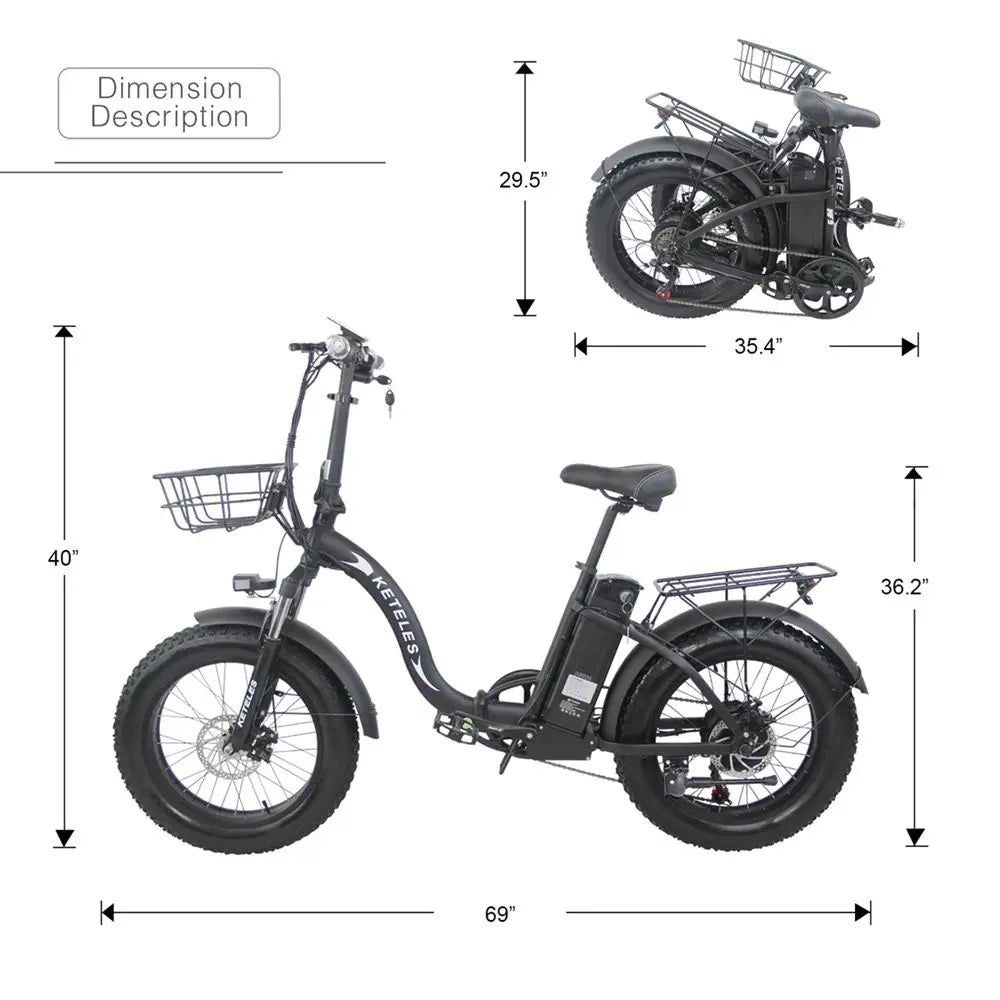 KETELES Folding Electric Bike For Sale KF9 EU Stock Free Shipping 20 inch Fat Tire 1000W Motor 18AH Electric City Bicycle