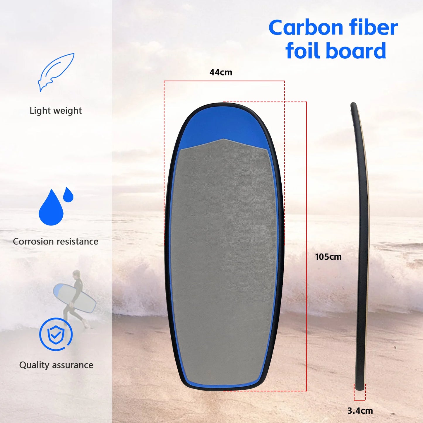 Hydrofoil Board for Water Sports and Hydrofoil Surfing, Reinforced Carbon Fiber Veneer, New, 13.2 Litre