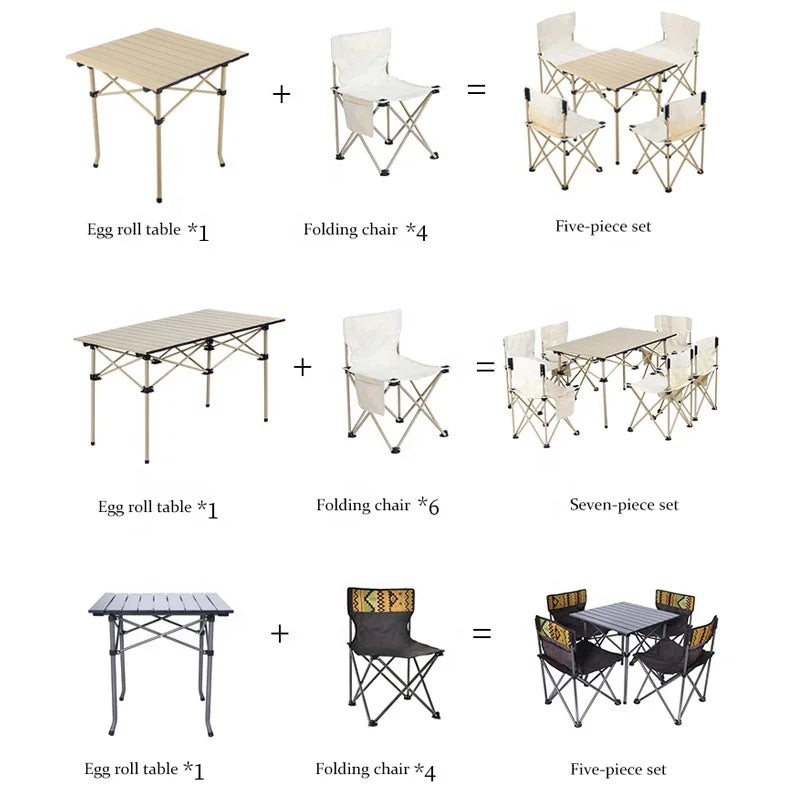 Outdoor Furniture 7 Pieces Table Chair Set Portable Foldable Easy Assemble Aluminum Family Camping  Chairs