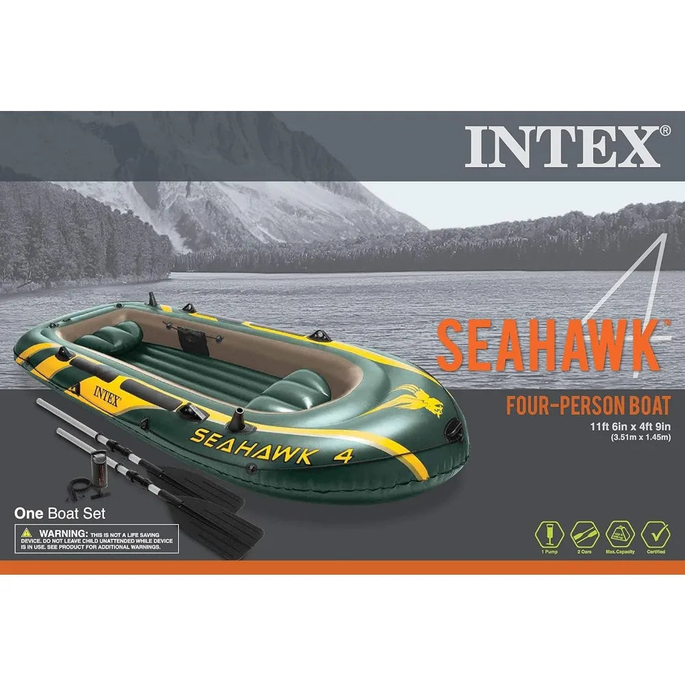 Seahawk Inflatable Boat Series: Includes Deluxe Aluminum Oars and High-Output Pump – SuperStrong PVC