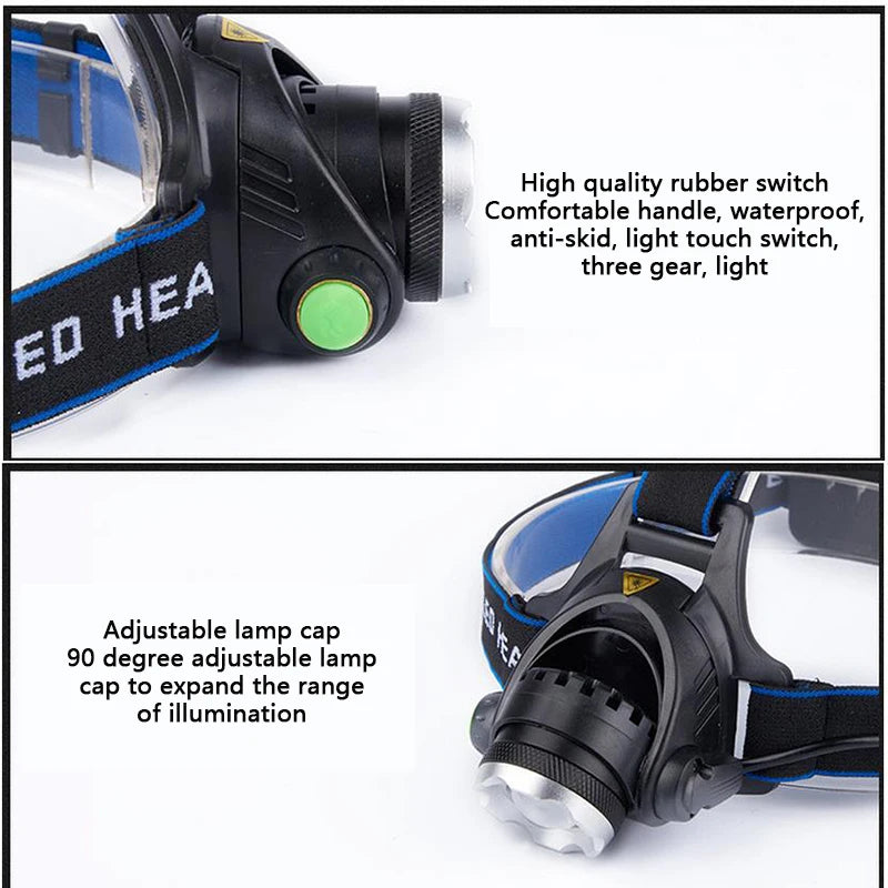 Powerful LED Headlamp DC Charging Headlight Waterproof Head Lamp Use 18650 Battery Zoomable Head Light for Camping