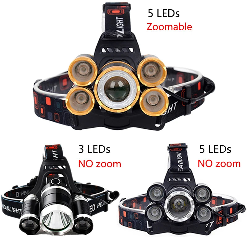 Ship from Russian Led Headlamp Head Lantern Flashlight Torch Lamp XM-L T6 18650 Battery Zoomable Headlight for Camping Fishing