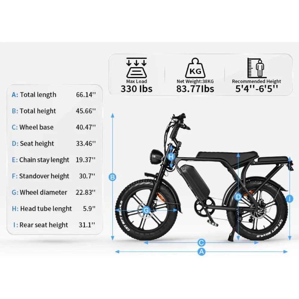 V8 Electric Bike Adults, Electric Mountain Bike with 750W Motor 48V 15Ah Removable Larger Battery 31MPH 20'' Fat Tire E Bike