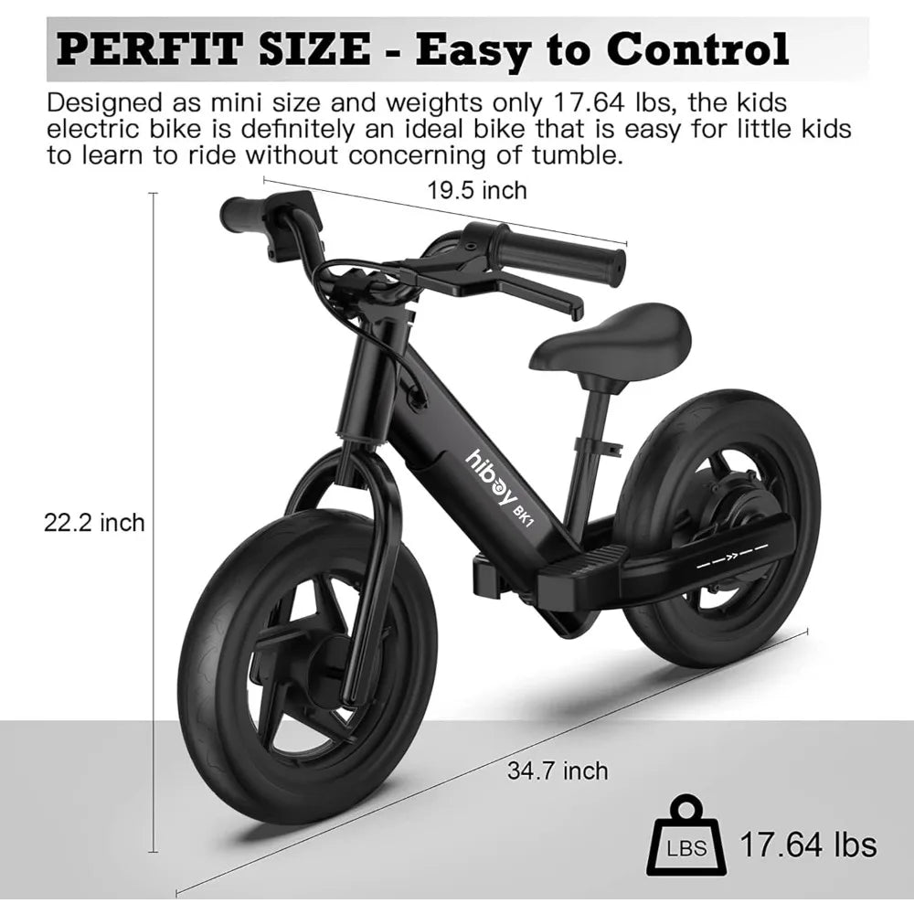 Electric Bike for Kids Ages 3-5 Years Old, 24V 100W Electric Balance Bike with 12 inch Inflatable Tire and Adjustable Seat