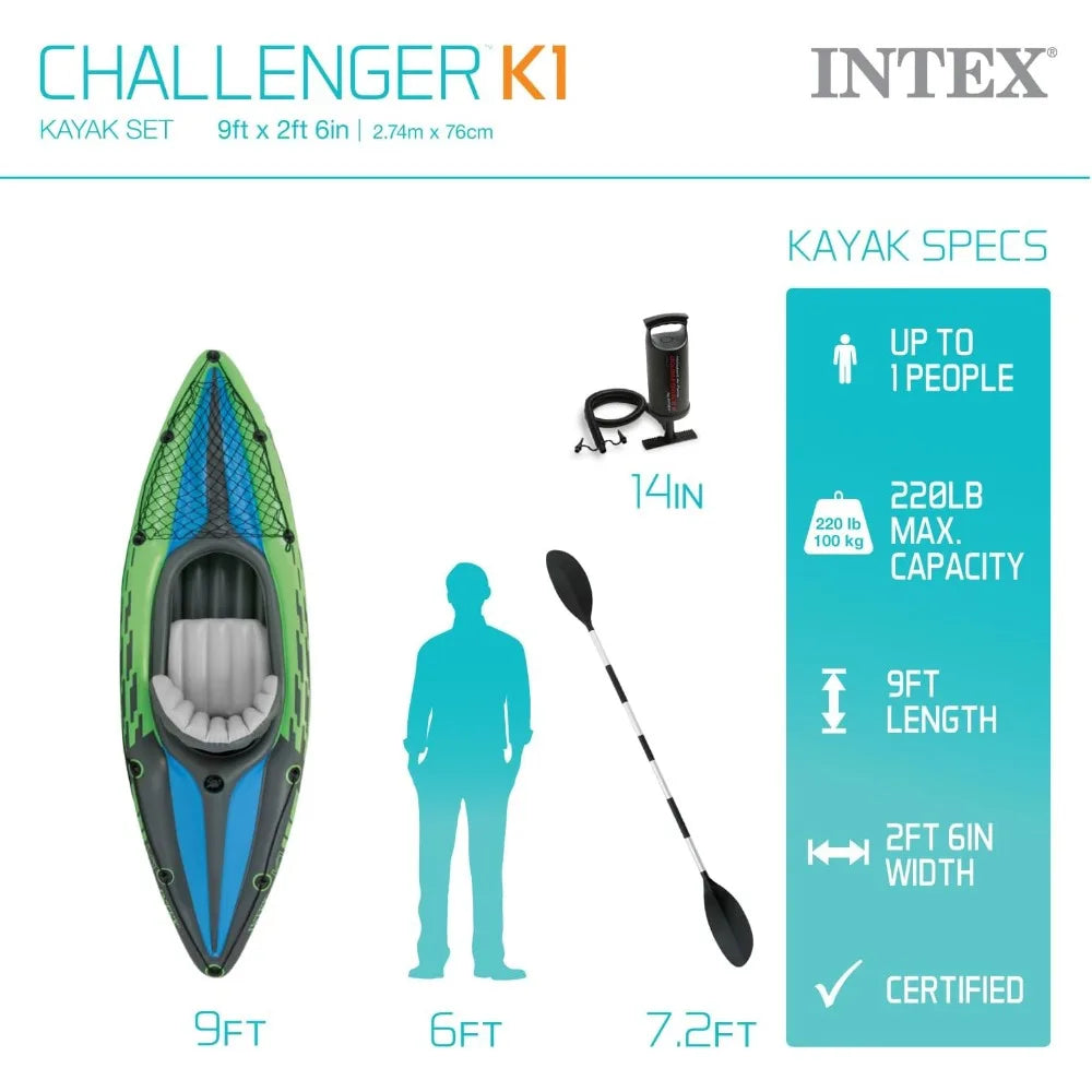 Challenger Inflatable Kayak Series: Includes Deluxe 86in Kayak Paddles and High-Output Pump – SuperStrong PVC – Adjustable