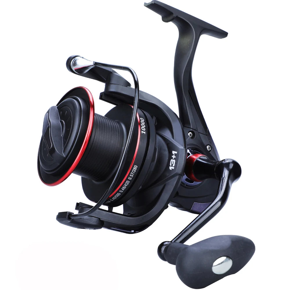 Big Strong Metal Sea Fishing Reel 10000 9000 8000 Metal Spool Line Cup 25KG Drag Long Shot Saltwater Spinning Reel Coil 13+1BB