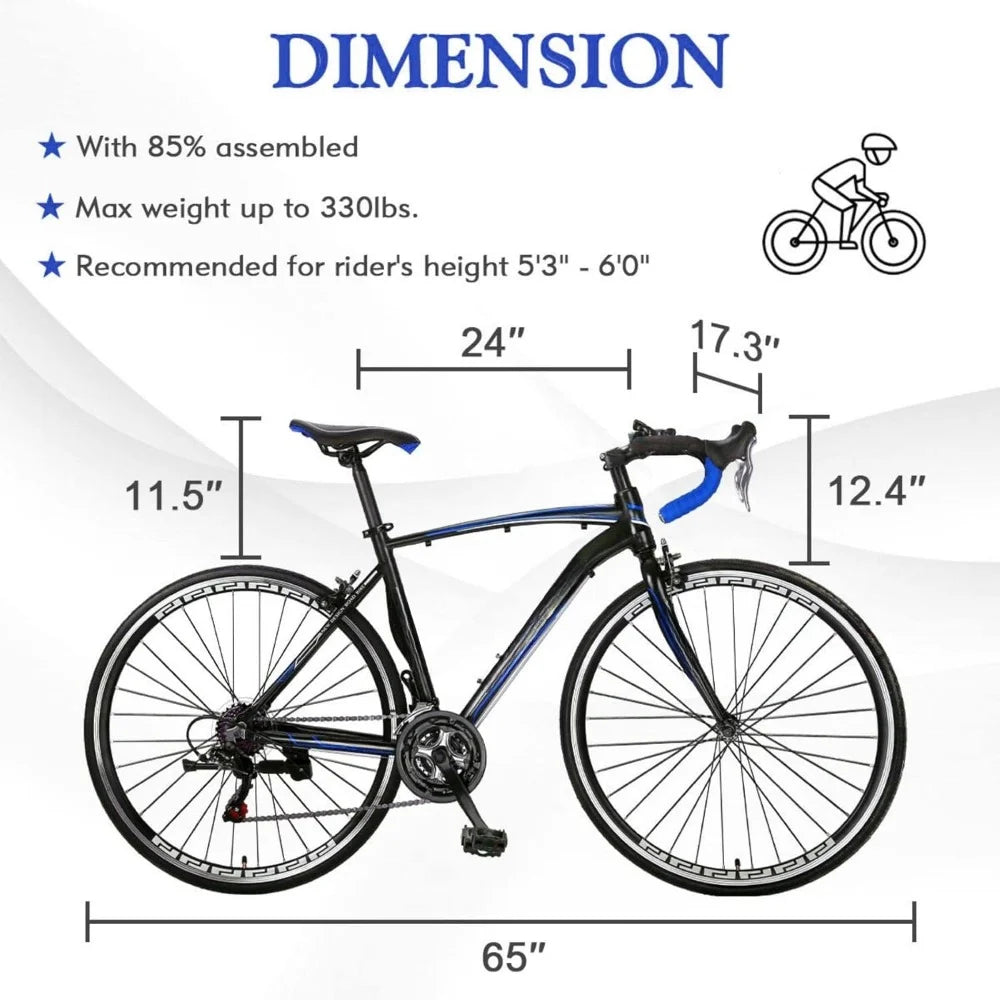 14-21 Speed Road Bike with Light Aluminum Alloy Frame, 700C Wheelwith Dual Disc/V Brakes, Adult Faster Racing Bike