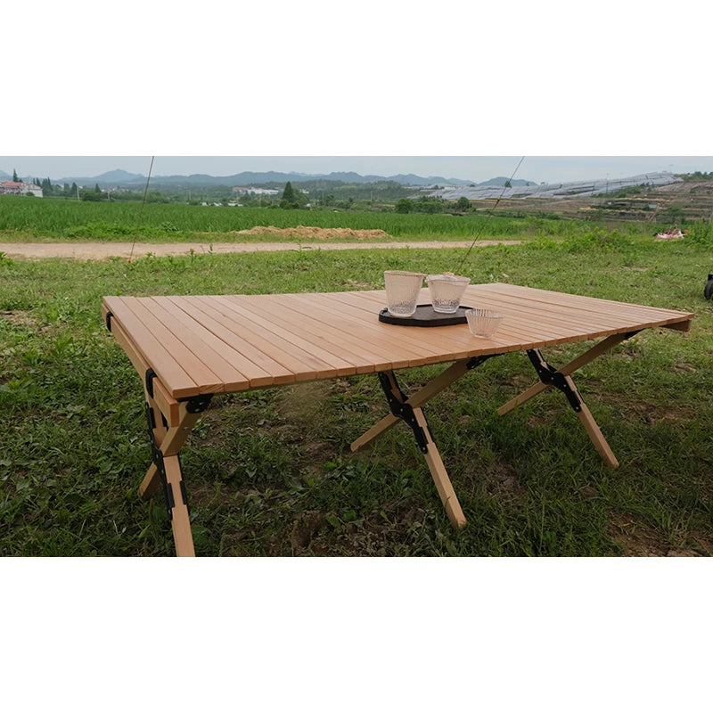 Foldable Portable Beach Garden Multi-use Roll Up Wooden Walnut Camping Outdoor Picnic Table