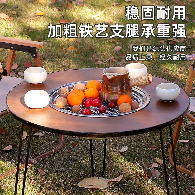 New Round Table Foldable Stove Basin Multifunctional Outdoor Portable Camping Barbecue Table Set