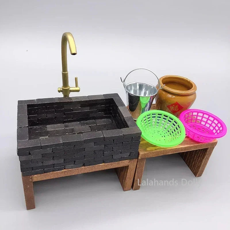 Dollhouse Mini Kitchen Furniture Items Mini Electric Faucet Water Set (water Available) Kitchen Furniture Decoration Accessories