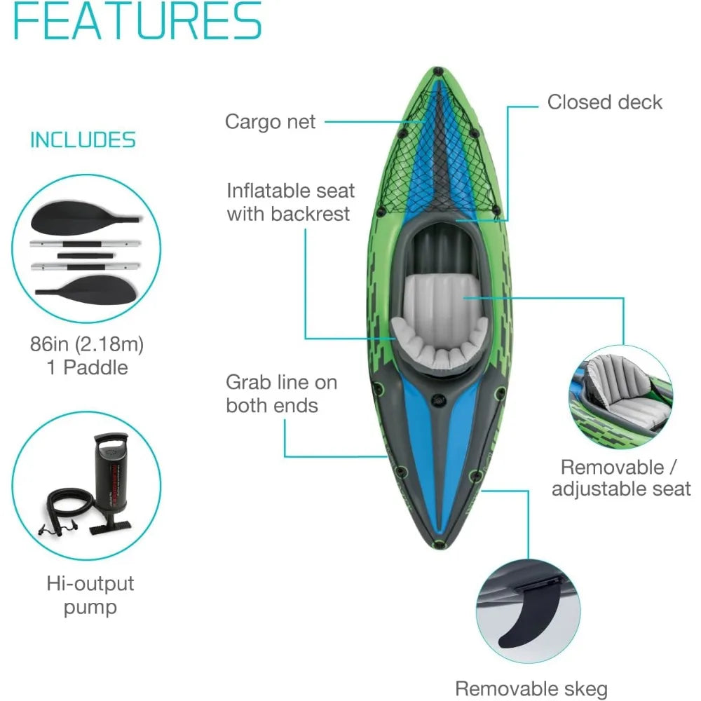 Challenger Inflatable Kayak Series: Includes Deluxe 86in Kayak Paddles and High-Output Pump – SuperStrong PVC – Adjustable