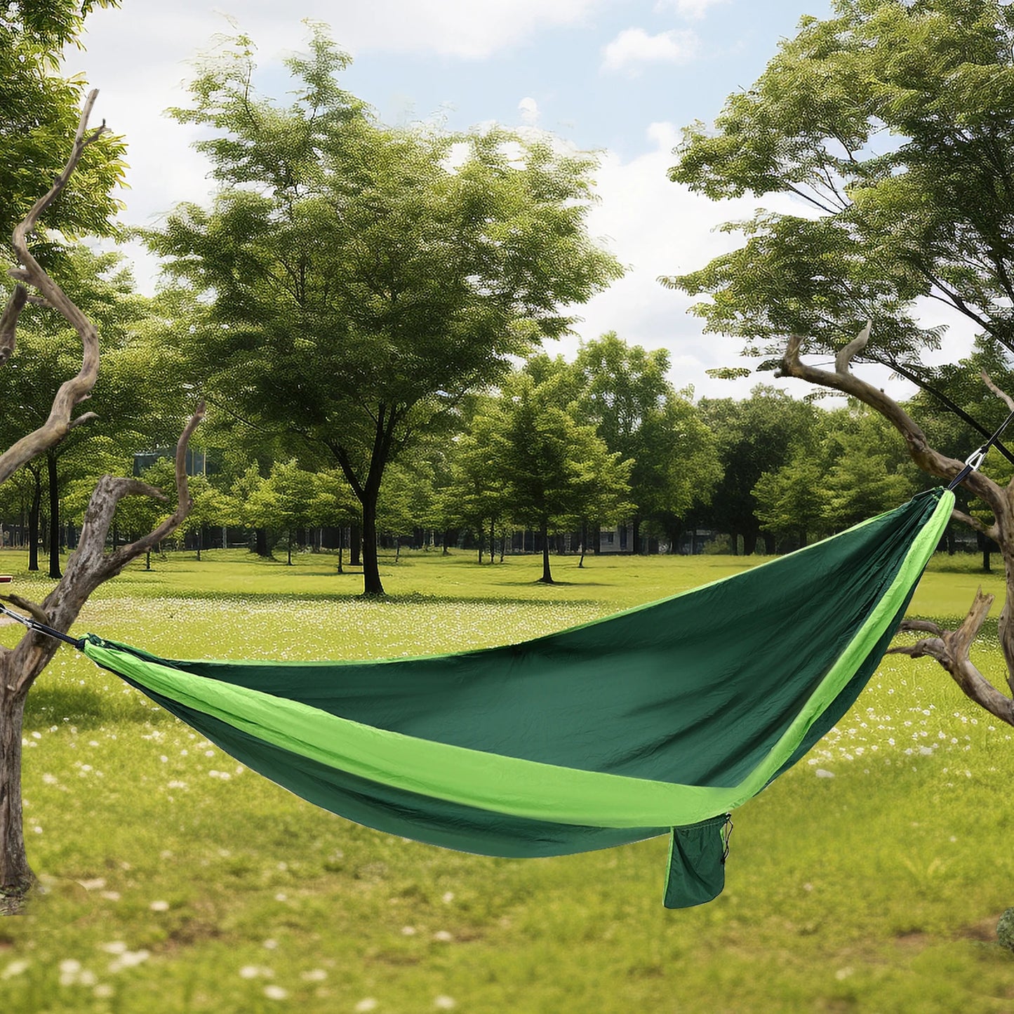 Ultra Light Outdoor Hammock in Dark Green and Fruit Green, 270 * 14 Camping Hammock