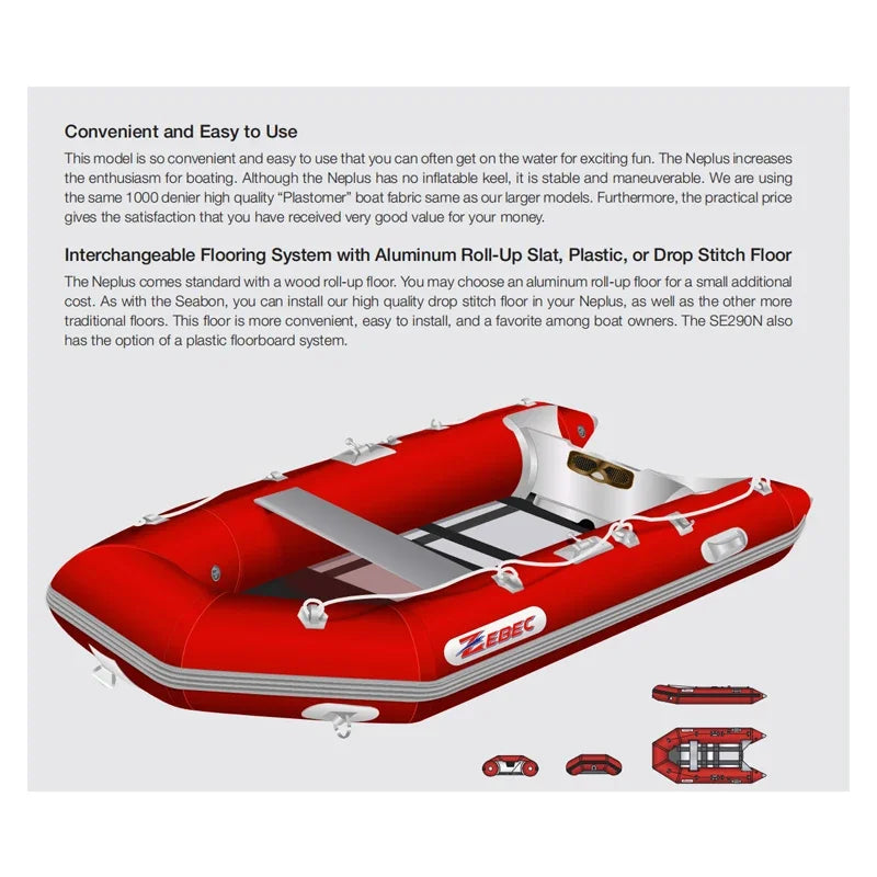 Zebec Kxone Wholesale Inflatable folding Fishing Boat Rowing Kayak Transom Boats for sale