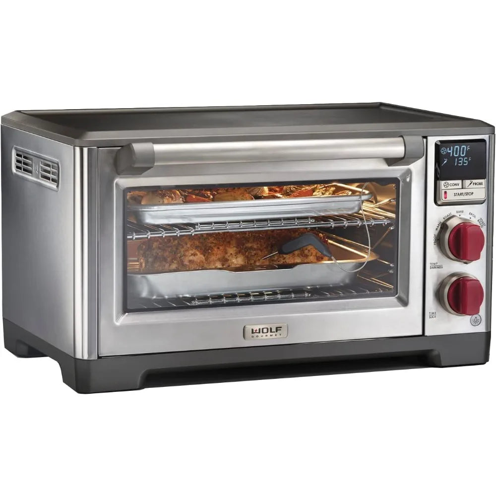 Elite Digital Countertop Convection Toaster Oven with Temperature Probe, Stainless Steel and Red Knobs (WGCO150S)