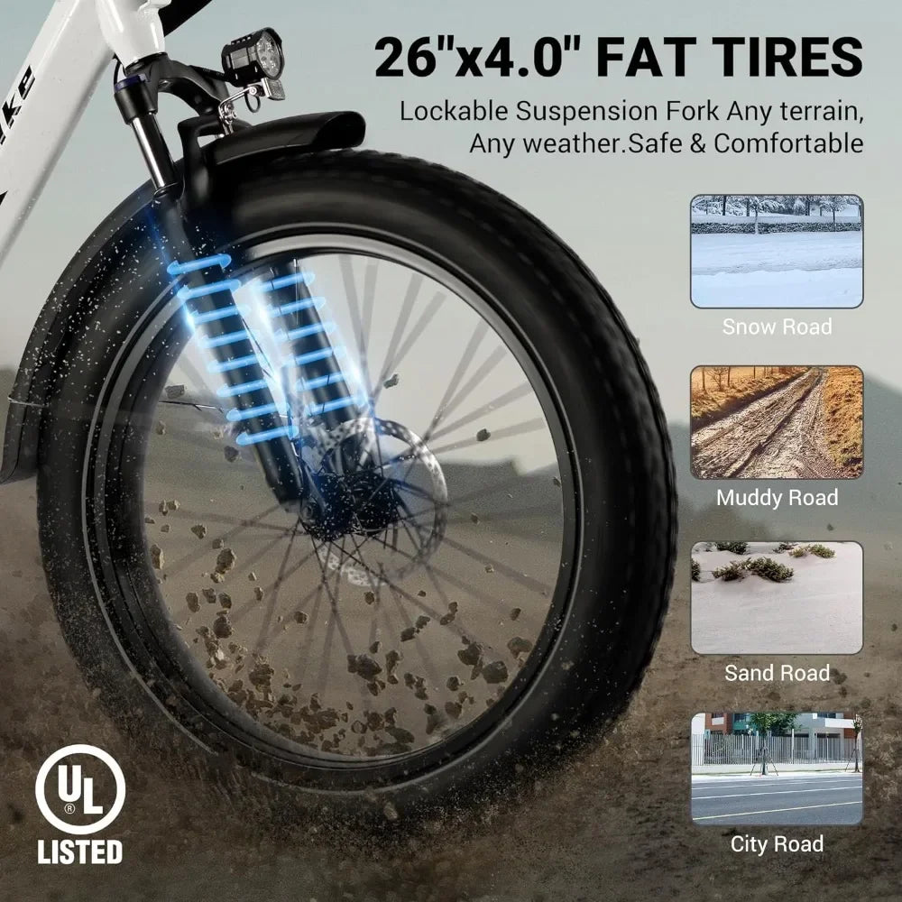 Lander S Adult Electric Bike, UL 2849 Certified, 26 Inch Fat Tire Mountain Electric Bike with 500W Motor and 48V 13Ah Battery