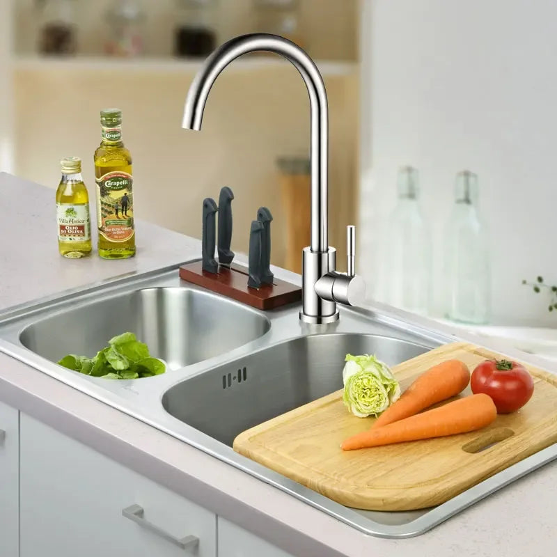 Stainless Steel  Kitchen Faucet Classic Curved Outlet Pipe Tap Single Handle Cold and Hot Water Mixer Sink Faucet Single handle