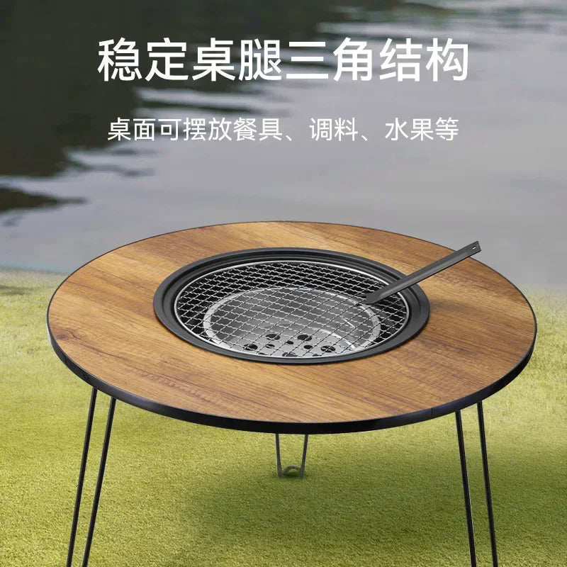 New Round Table Foldable Stove Basin Multifunctional Outdoor Portable Camping Barbecue Table Set