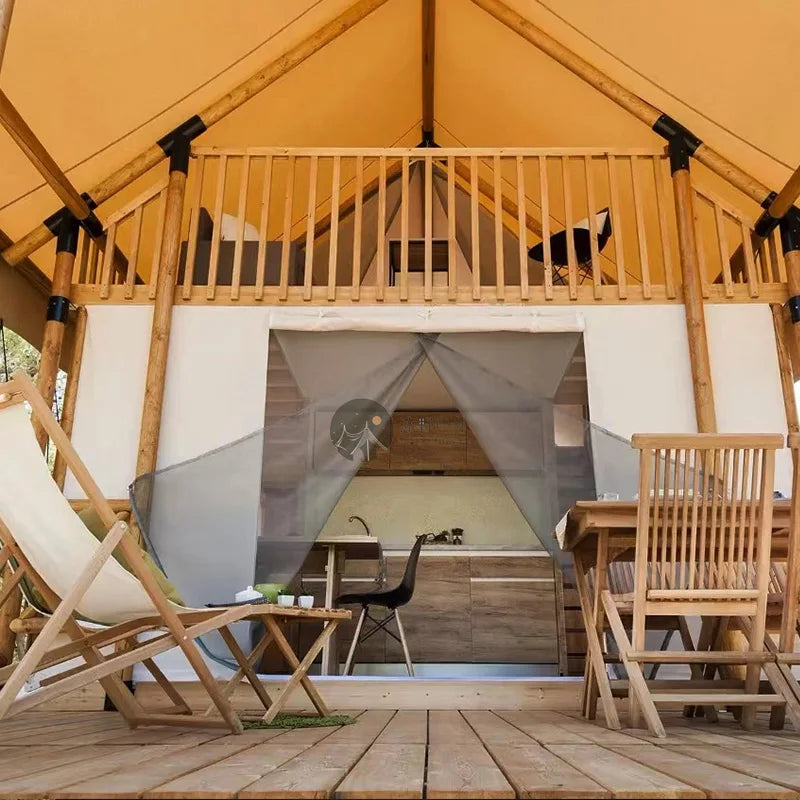 Outdoor Prefab Duplex Safari Tent Camping Lodge Luxury Glamping Tent with Bathroom and Balcony