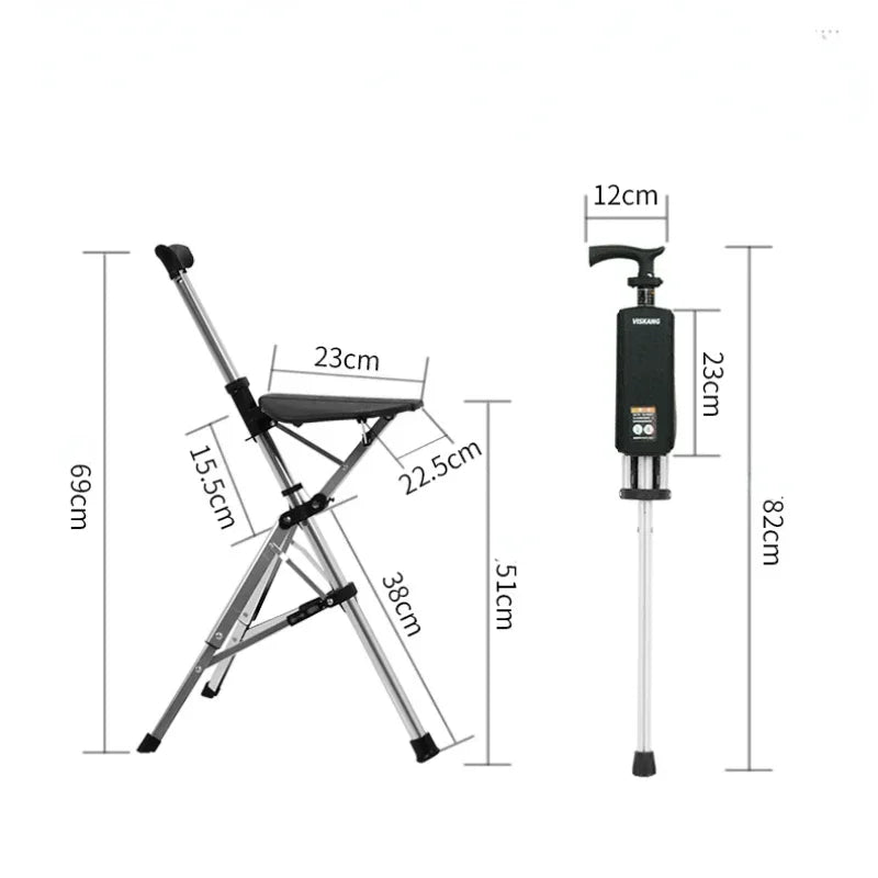 One Key Foldable Crutch Chair Multi-functional Non-slip Walking Stick with Seat Elderly Hiking Pole Walker Can Sit Crutches