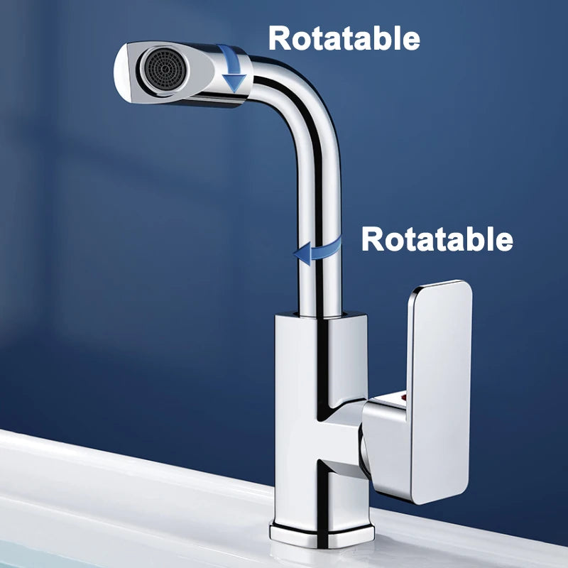 Kitchen Faucet Deck Mounted Bathroom Hot and Cold Mixer Waterfall Stream Sprayer Tap Wash Basin Water Taps Sink Faucets Silver