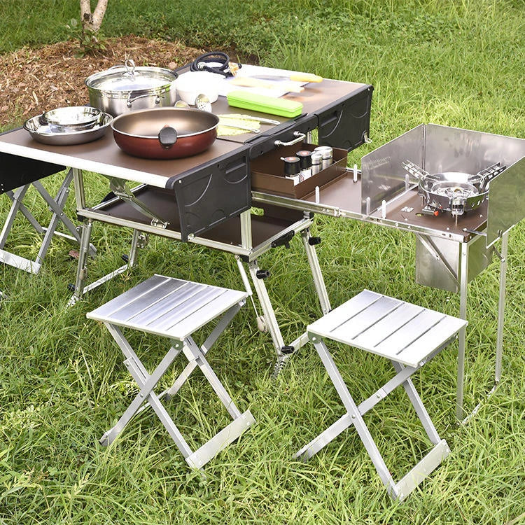 Portable Folding Food Trailer Mobile Kitchen Foldable Dining BBQ Picnic Outdoor Table and Chair Set for Camping