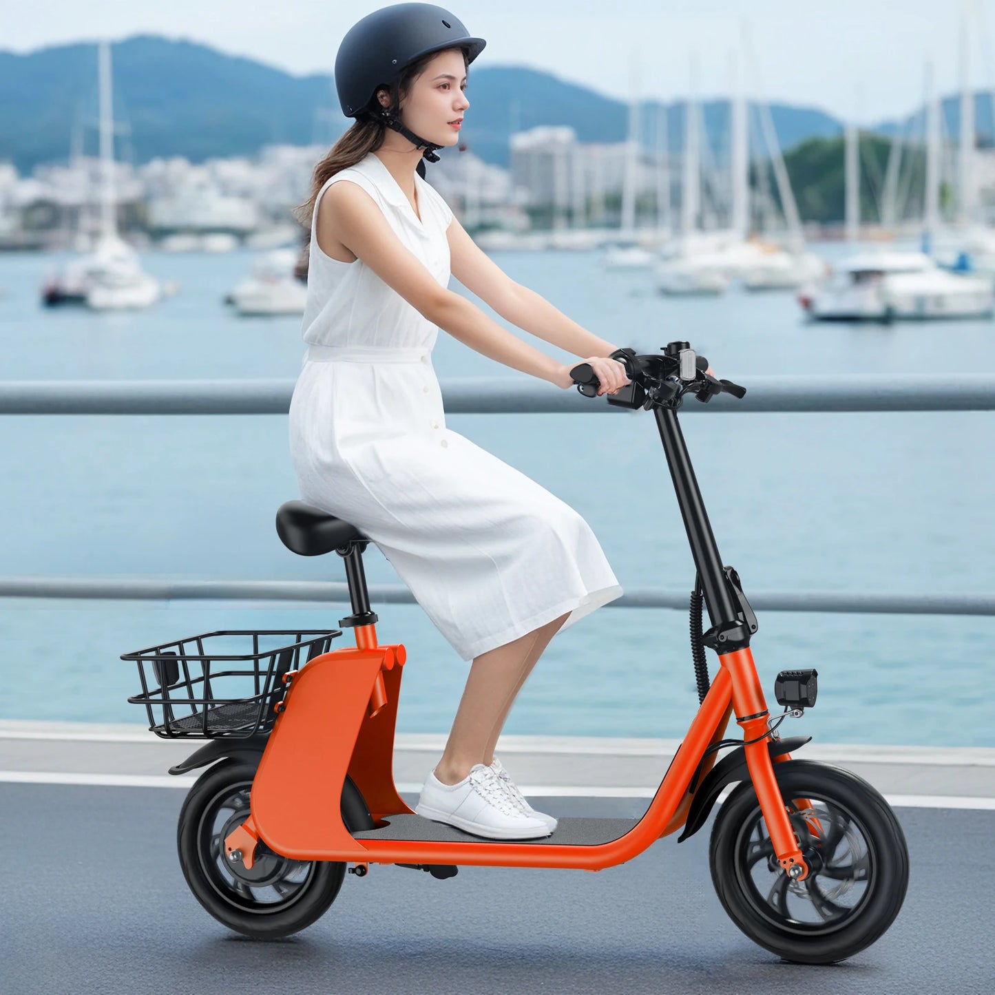 HEZZO Electric Scooter Adults 630W Peak Motor 15.5mph Max Speed 14 inch Folding Electric Bike W/ 36V 8Ah Battery Range 31 Miles