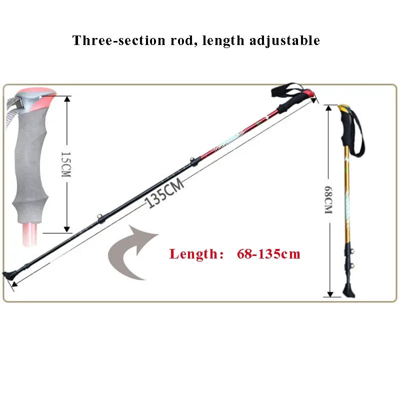 Outdoor Trekking Sticks Nature Hike Tourism Climbing Three-section Rod Ultralight Retractable Cane CA22