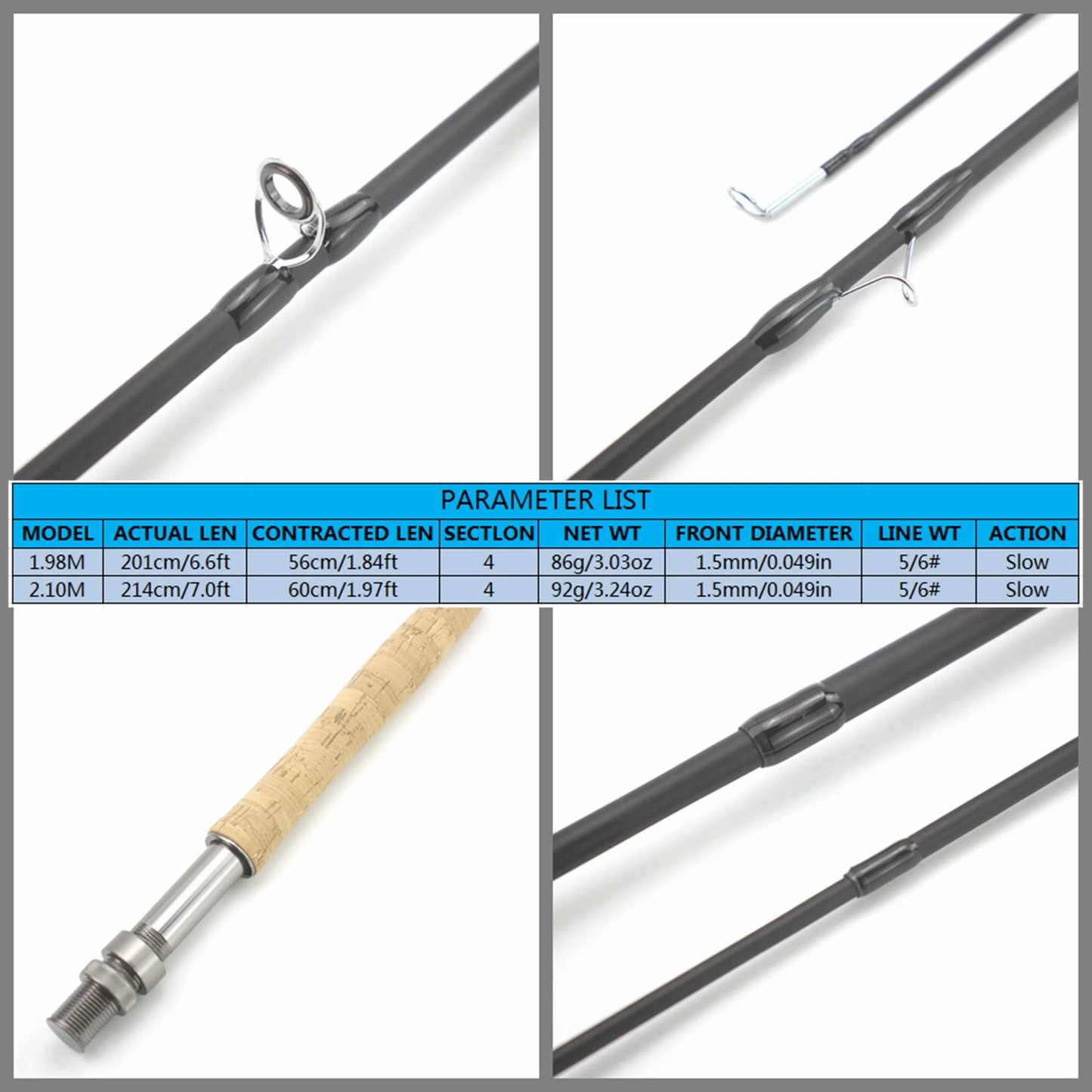 NEW 2.1M 7FT Fly Fishing Rod Carbon Fiber 5/6 WT Slow Action Cork Handle 4 Sec Lightweight River Fly Rod Fishing Goods FISH ROD