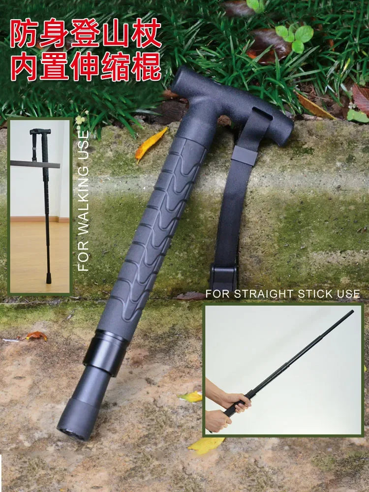 Defensive hiking poles, mechanical swinging sticks, outdoor folding multifunctional