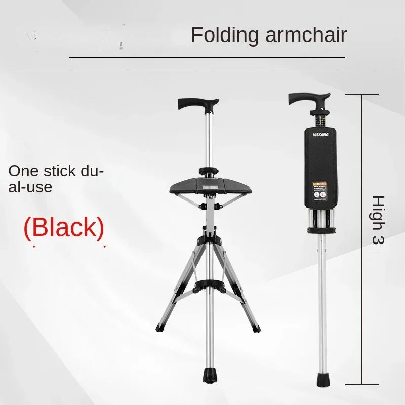 One Key Foldable Crutch Chair Multi-functional Non-slip Walking Stick with Seat Elderly Hiking Pole Walker Can Sit Crutches