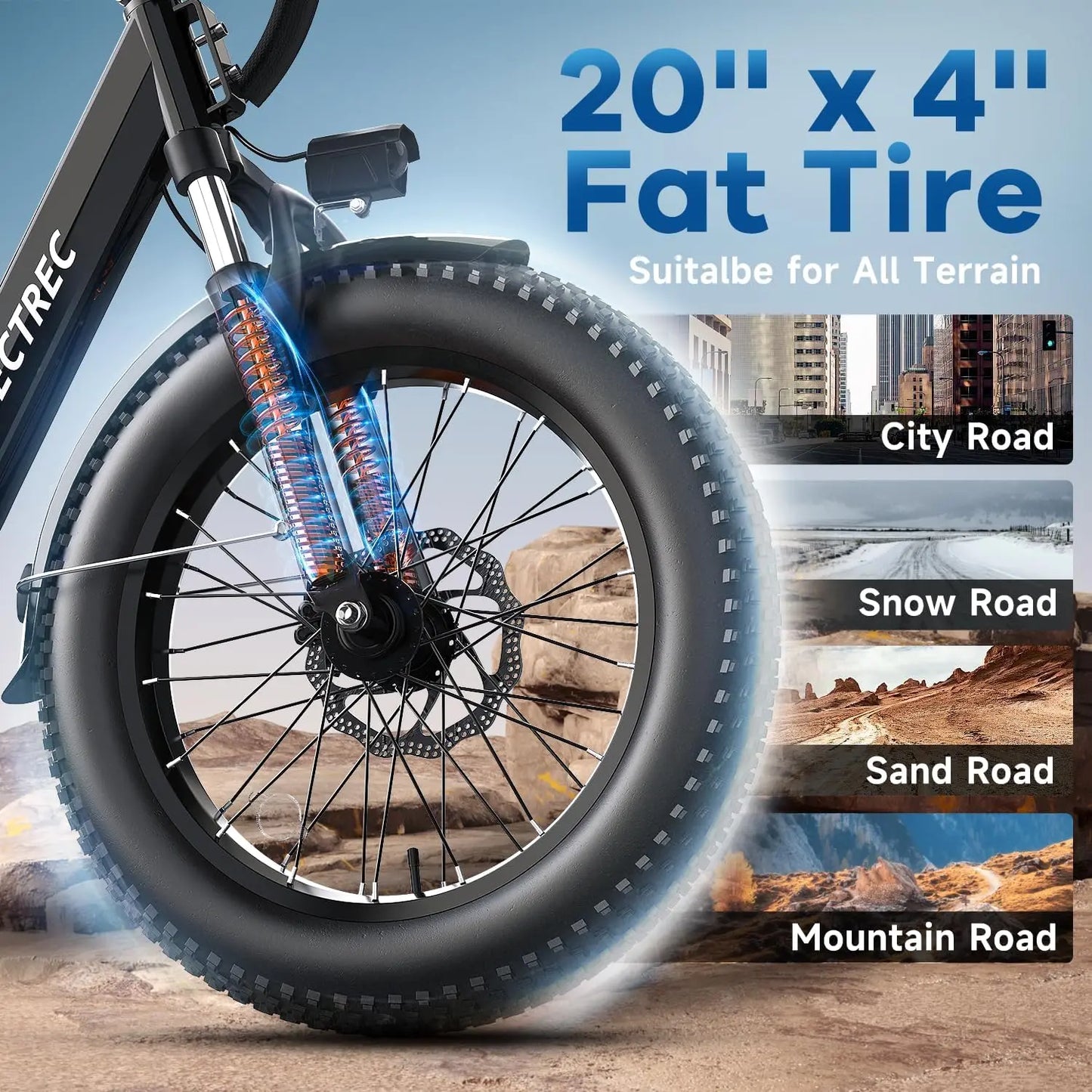 48V 18AH Electric Bike for Adult, CITYRANGE 4.0 30MPH 85Miles 20''×4.0" Fat Tire Cargo E-Bike, Long Range Electric Mountain Bike