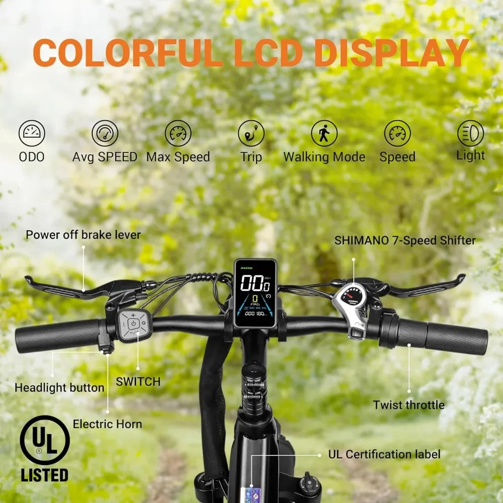 Lander S Adult Electric Bike, UL 2849 Certified, 26 Inch Fat Tire Mountain Electric Bike with 500W Motor and 48V 13Ah Battery