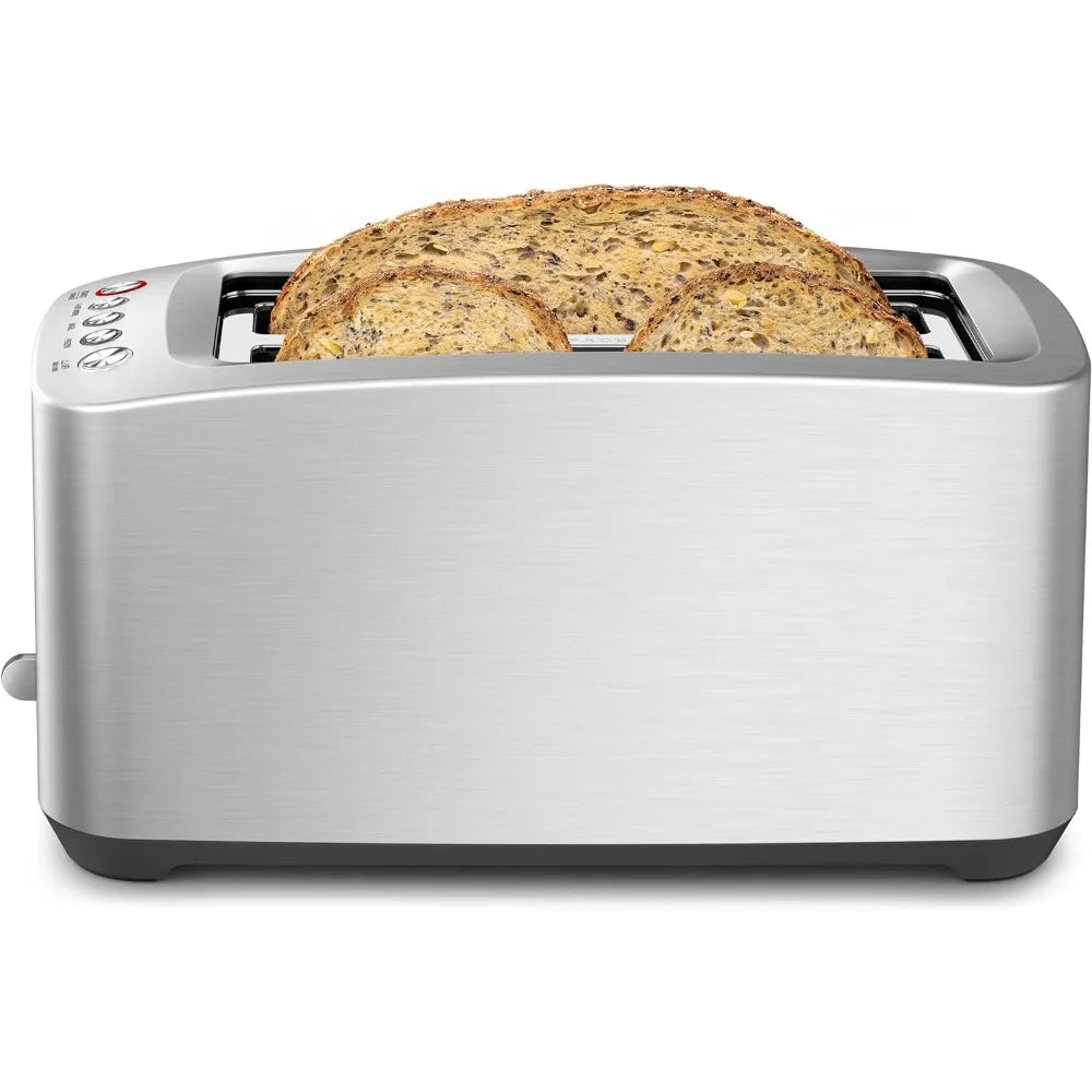 Die cast long slot intelligent toaster with 4 pieces of brushed stainless steel and silver color for free transportation