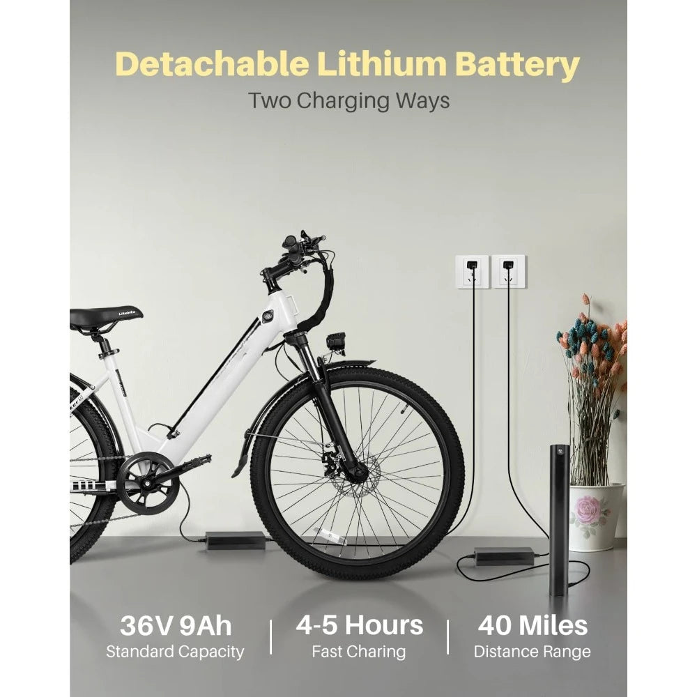 Electric Bike, UL 2849 Certified, Step Through Electric Bicycle with 350W Motor, 36V 9Ah Removable Battery, 20MPH E-Bikes