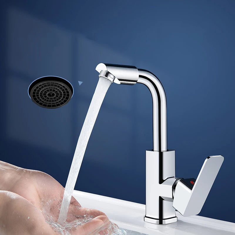 Kitchen Faucet Deck Mounted Bathroom Hot and Cold Mixer Waterfall Stream Sprayer Tap Wash Basin Water Taps Sink Faucets Silver