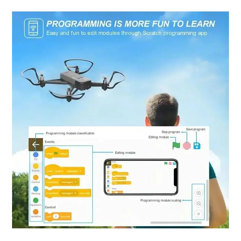 Scratch Programming APEX G149 Educational Drone RC Hobby Helicopter 100m Distance Flying Quadcopter Boost Combo