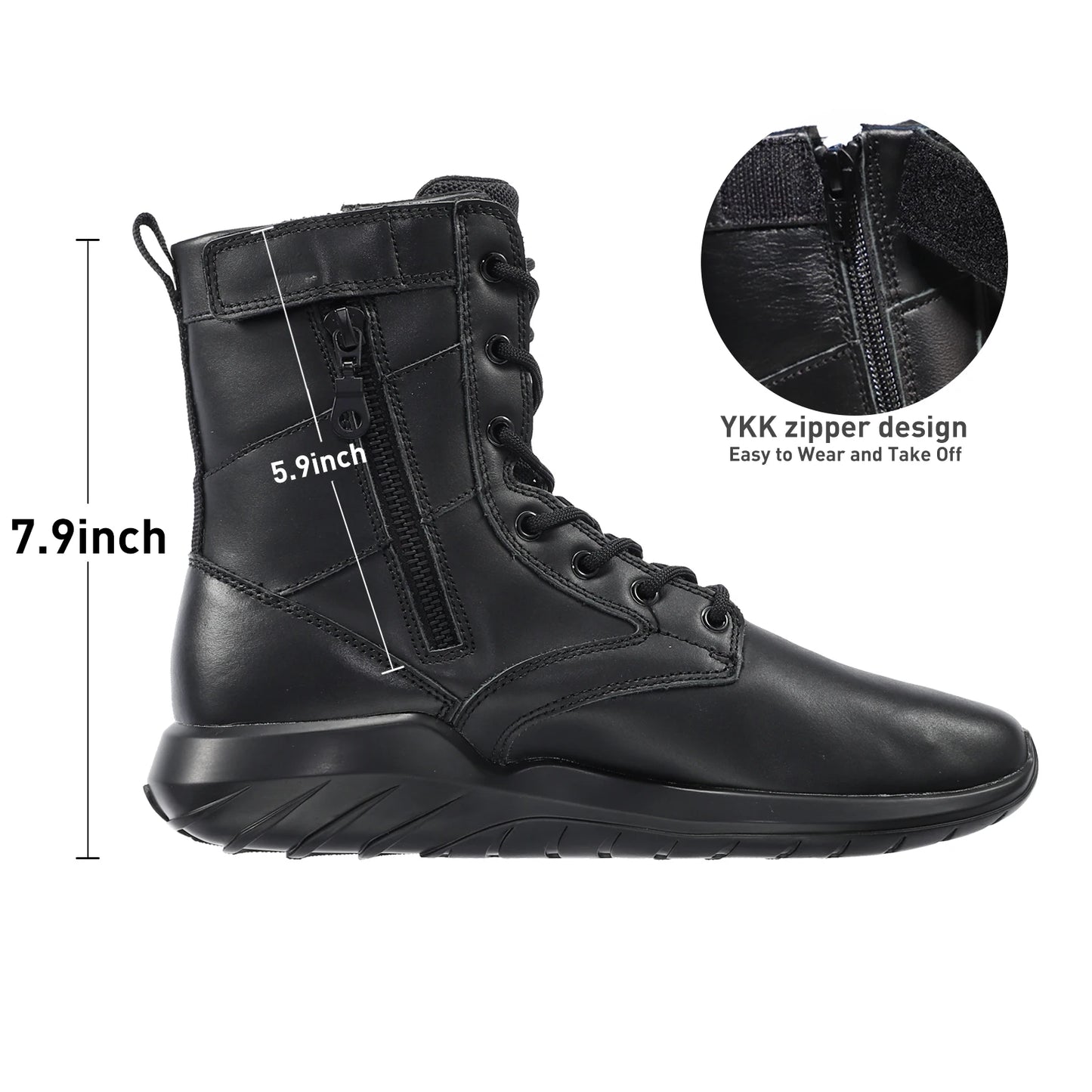 Soulsfeng High Top Black Desert Boots Men's Non-Slip Lightweight Combat Boots Women's Zipper Leather Hiking Shoes Plus Size 49.5