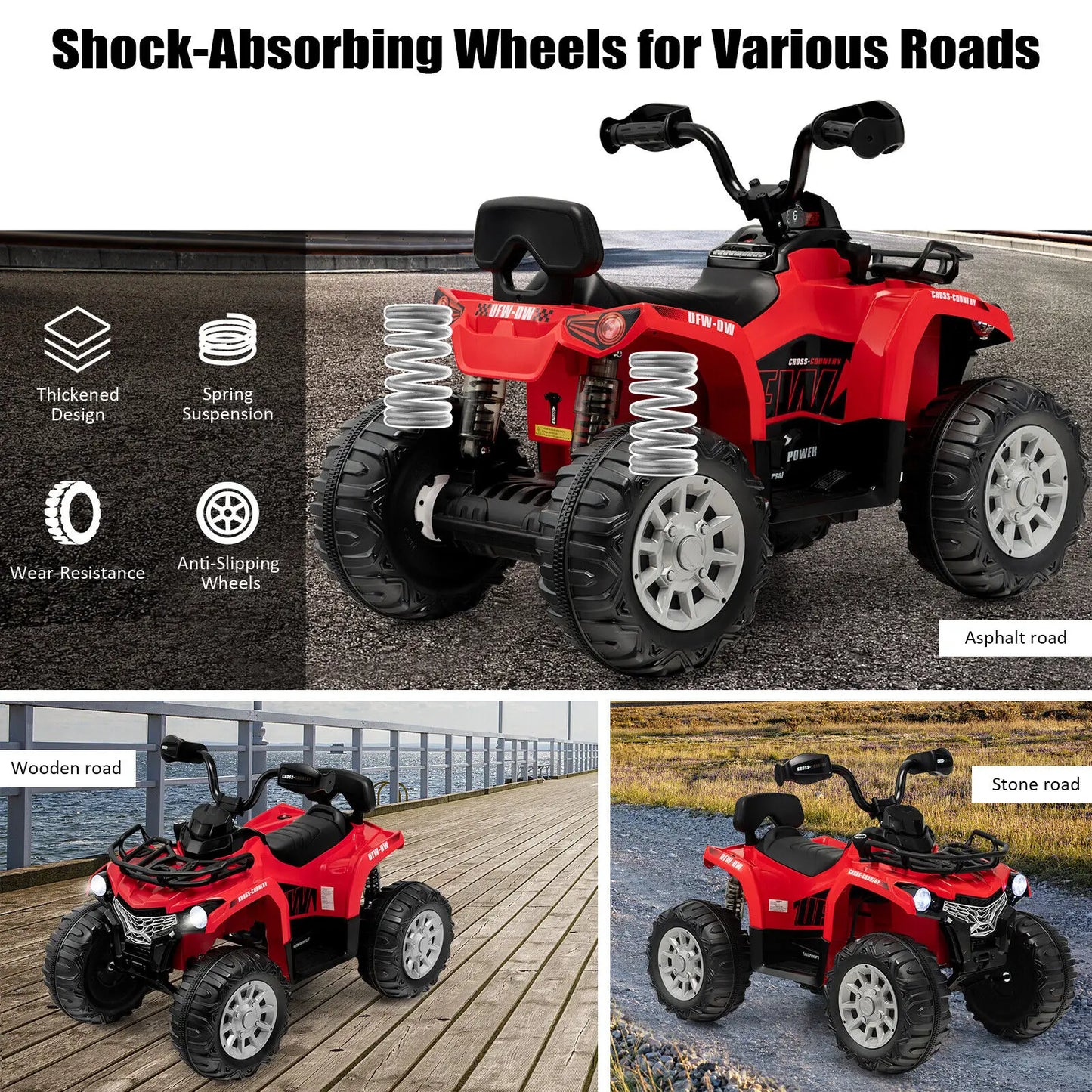 Costway 12V Kids Ride On ATV Electric 4-Wheeler Quad 2 Speeds w/ Mp3 & Headlights Red