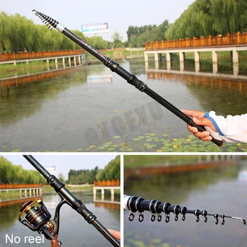 2.7M 3.6M 4.5M 5.4M 6.3M Carbon Telescopic Rock Fishing Rod Ultra Light Rod Lure Carp Travel Ocean Spinning Fishing Rod