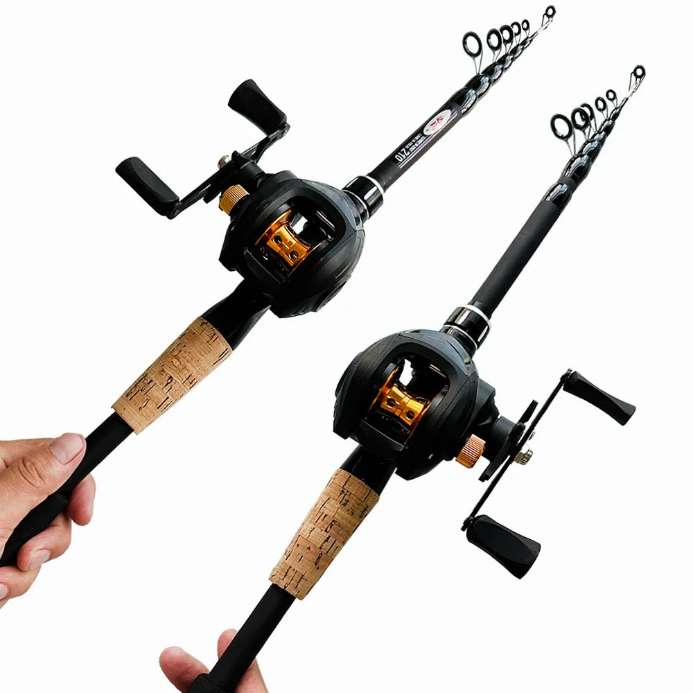 GHOTDA Complete Casting Fishing Rod Combo High Carbon Telescopic Rods and Baitcasting Reel Max Drag 8kg for Bass Trout 1.5m-2.4m