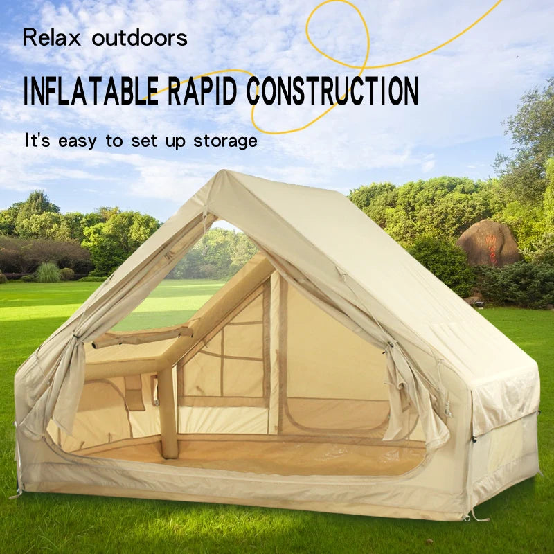 Glamping Luxury Family Camping Waterproof Large Air Pole Canvas Wall Inflatable Tent House