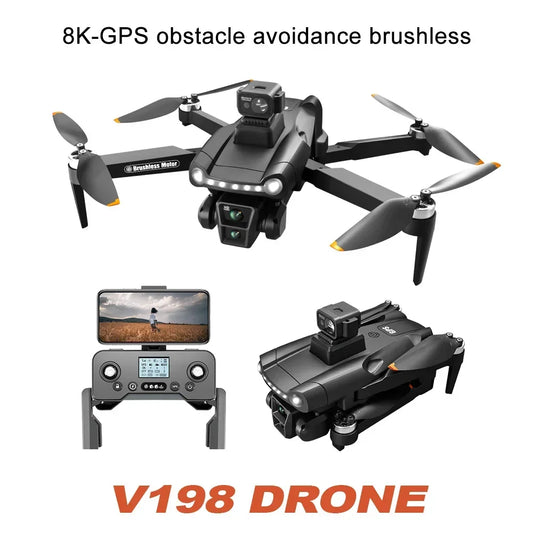 V198 5G GPS Drones 8K Professional HD ESC Dual Camera with Laser Obstacle Avoidance Brushless Foldable FPV Opticial Flow Drones